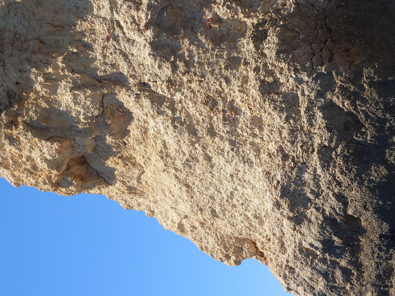 Ponta da Piedade vanaf boot, zie hoe deze gele laag bijna volledig uit schelpen bestaat. Edit: ik zie dat de foto om voor mij onduidelijk redenen gedraaid is